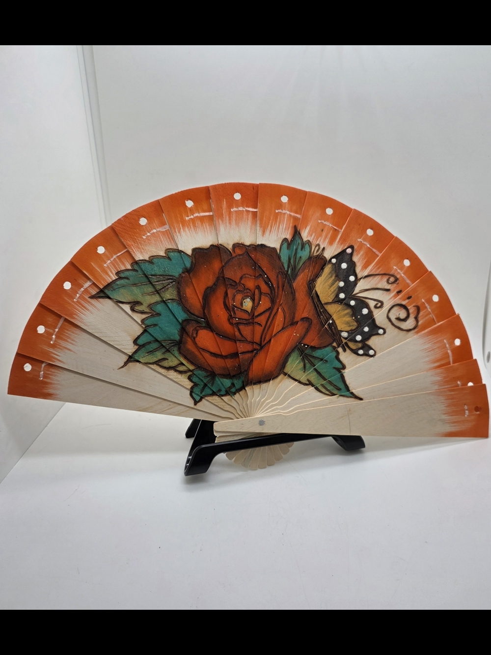 Hand-Painted Wooden Folding Han Fan Puerto Rico Printed On It
